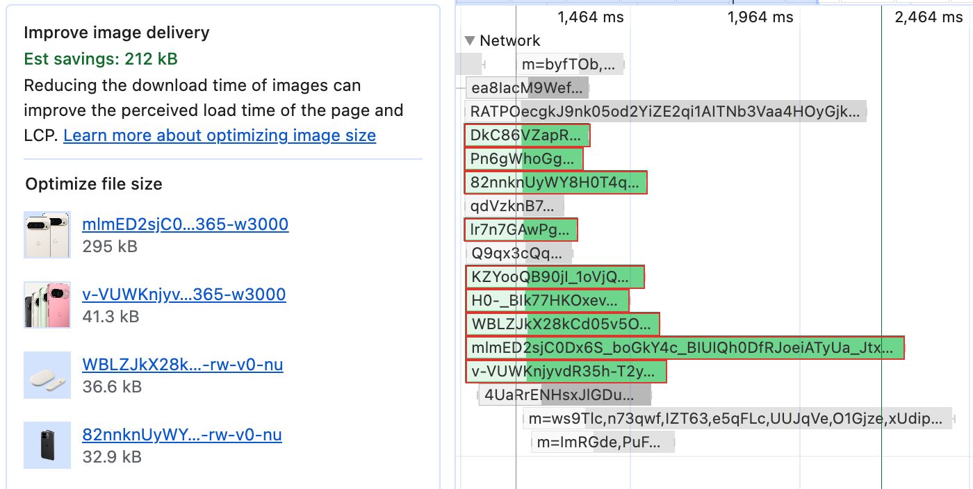 The Improve image delivery insight, highlighting images that could be significantly optimized